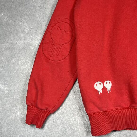 PlayMonster Sweatshirt Crewneck Men XL Red Pullover Embroidered Skulls - Picture 8 of 14